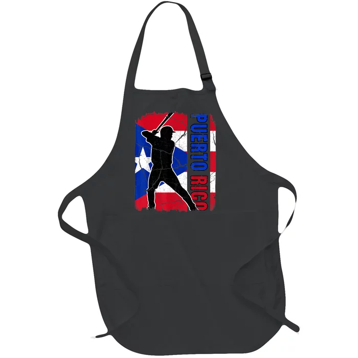 Puerto Rican Baseball Player Puerto Rico Flag Baseball Fans Full-Length Apron With Pocket