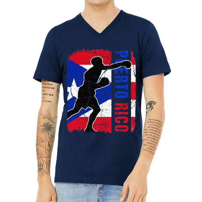 Puerto Rican Boxing Team Puerto Rico Flag Boxing Gloves V-Neck T-Shirt