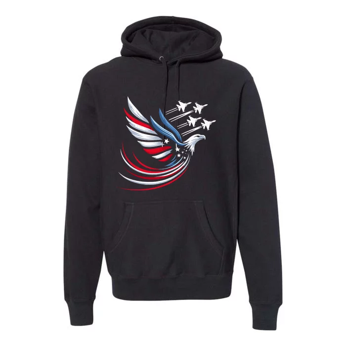 Patriotic Red Blue Usa Flag Fighter Jets 4th Of July Premium Hoodie