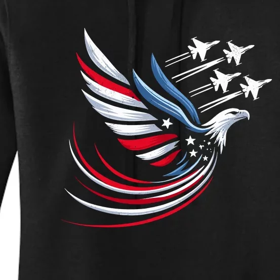 Patriotic Red Blue Usa Flag Fighter Jets 4th Of July Women's Pullover Hoodie