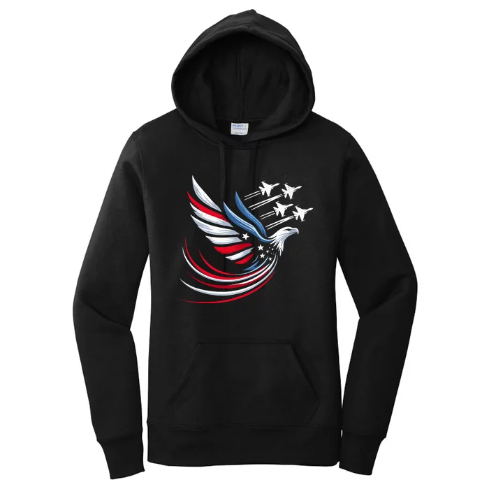 Patriotic Red Blue Usa Flag Fighter Jets 4th Of July Women's Pullover Hoodie