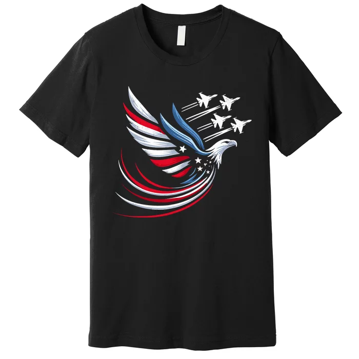 Patriotic Red Blue Usa Flag Fighter Jets 4th Of July Premium T-Shirt