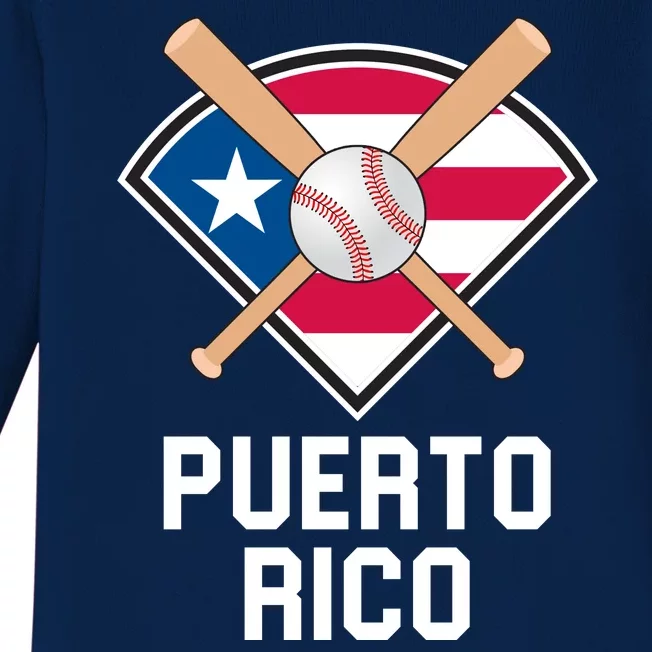 Puerto Rico Baseball Team Patriotic Beisbol Flag Baby Long Sleeve Bodysuit