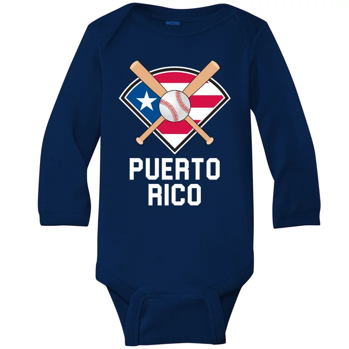 Puerto Rico Baseball Team Patriotic Beisbol Flag Baby Long Sleeve Bodysuit