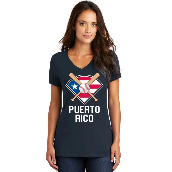 Puerto Rico Baseball Team Patriotic Beisbol Flag Women's V-Neck T-Shirt