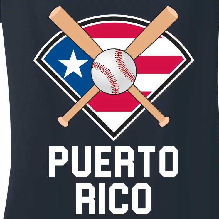 Puerto Rico Baseball Team Patriotic Beisbol Flag Women's V-Neck T-Shirt