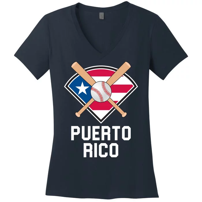 Puerto Rico Baseball Team Patriotic Beisbol Flag Women's V-Neck T-Shirt