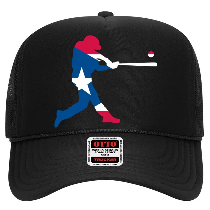 Puerto Rico Baseball Player High Crown Mesh Trucker Hat