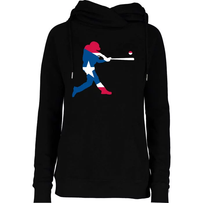 Puerto Rico Baseball Player Womens Funnel Neck Pullover Hood