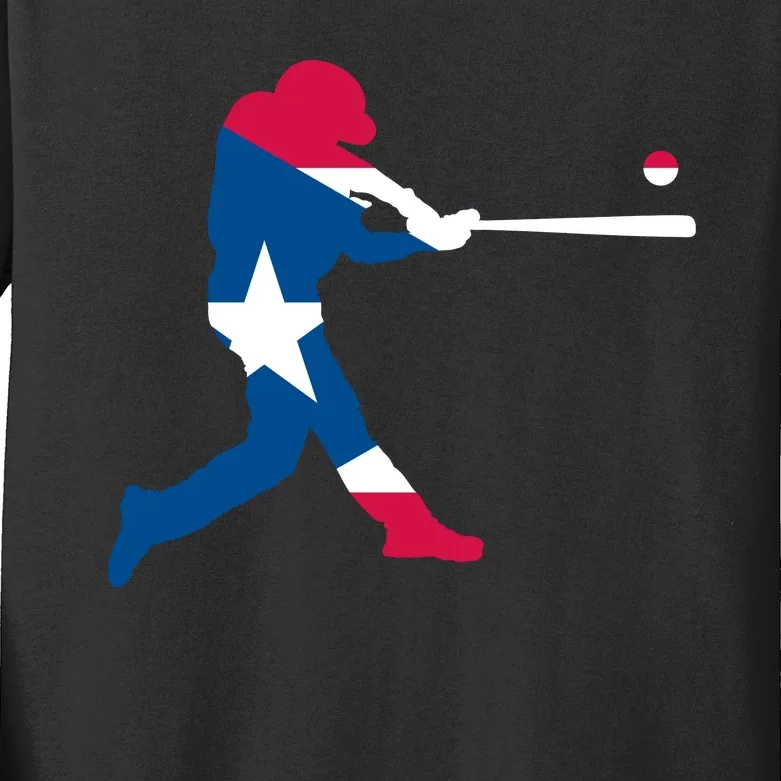 Puerto Rico Baseball Player Kids Long Sleeve Shirt