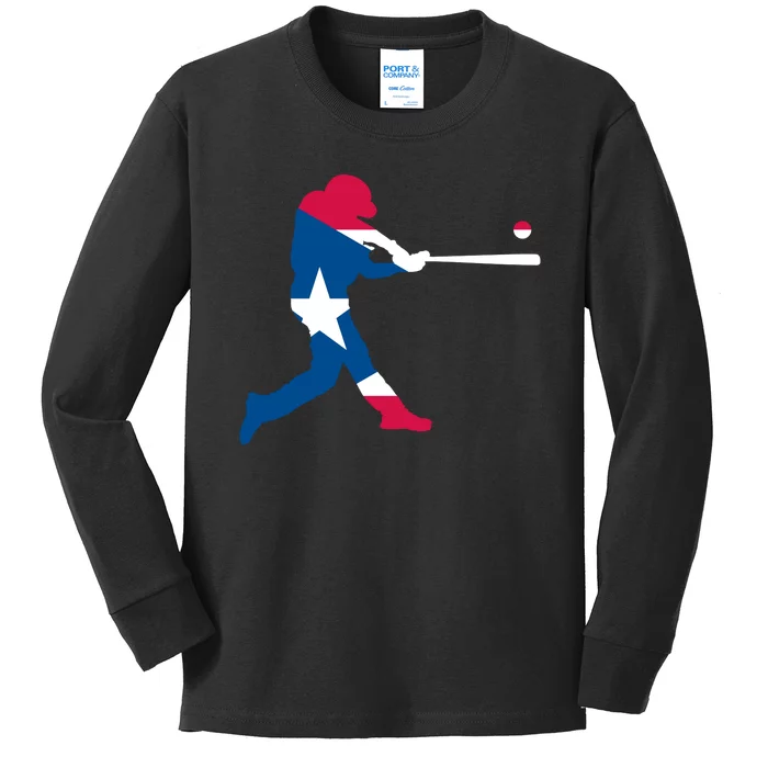 Puerto Rico Baseball Player Kids Long Sleeve Shirt