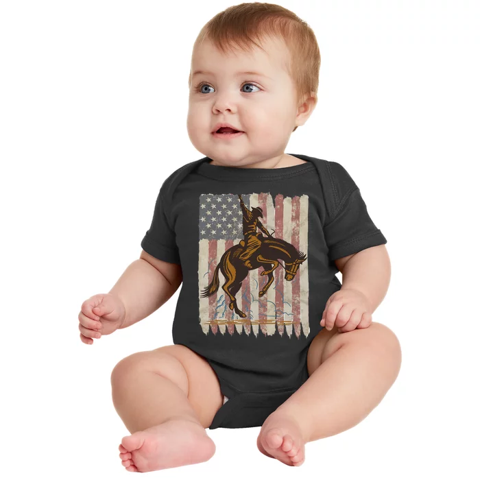 Patriotic Rodeo Bronc Rider American Flag Cowboys Riding Baby Bodysuit