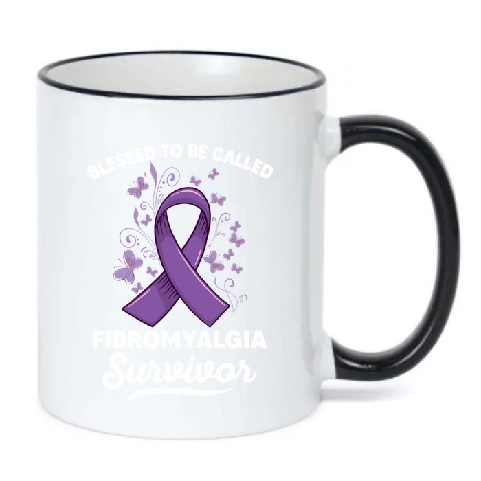 Purple Ribbon Blessed And Survivor Of Fibromyalgia Awareness Gift Black Color Changing Mug