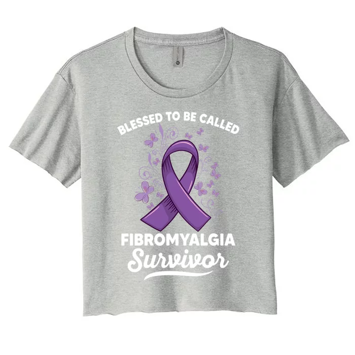 Purple Ribbon Blessed And Survivor Of Fibromyalgia Awareness Gift Women's Crop Top Tee