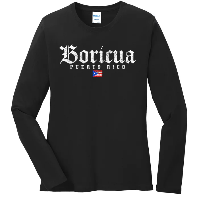 Puerto Rico Boricua Vintage Puerto Rican Flag Pride Ladies Long Sleeve Shirt