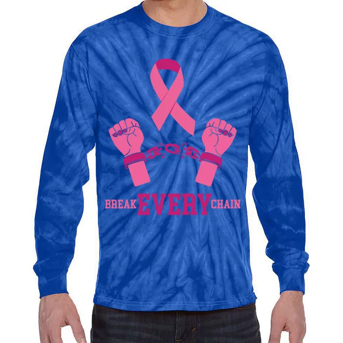 Pink Ribbon Breast Cancer Cute Gift Break Every Chain Design Gift Tie-Dye Long Sleeve Shirt