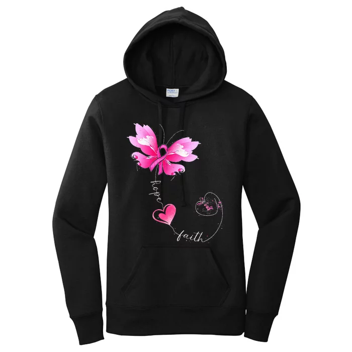 Pink Ribbon Butterfly Breast Cancer Awareness Women's Pullover Hoodie