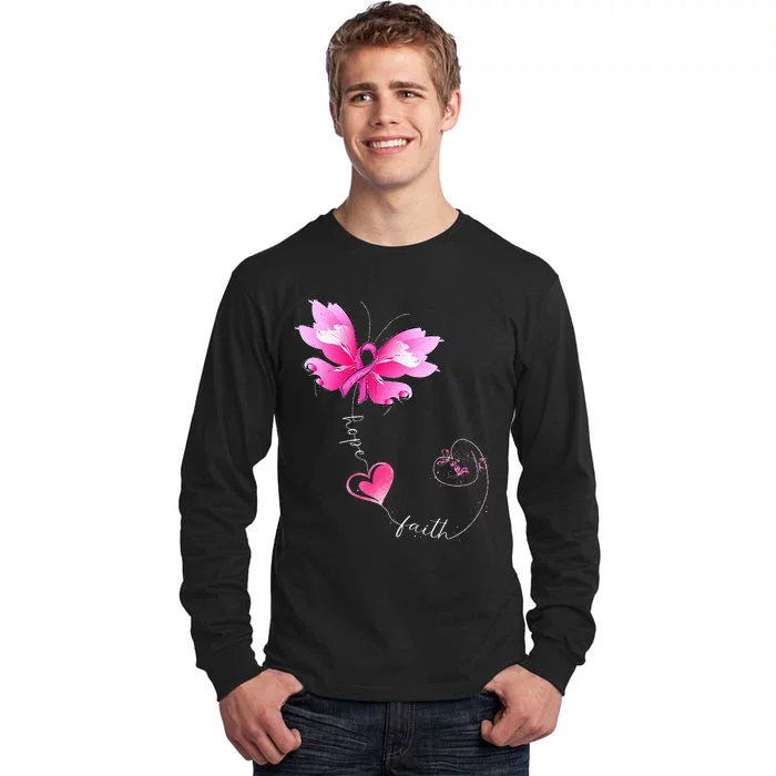 Pink Ribbon Butterfly Breast Cancer Awareness Tall Long Sleeve T-Shirt