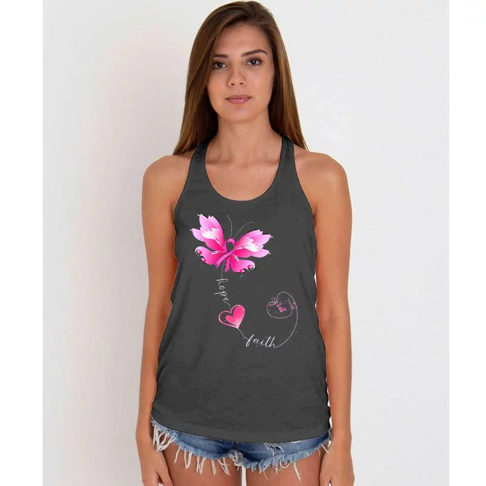 Pink Ribbon Butterfly Breast Cancer Awareness Women's Knotted Racerback Tank