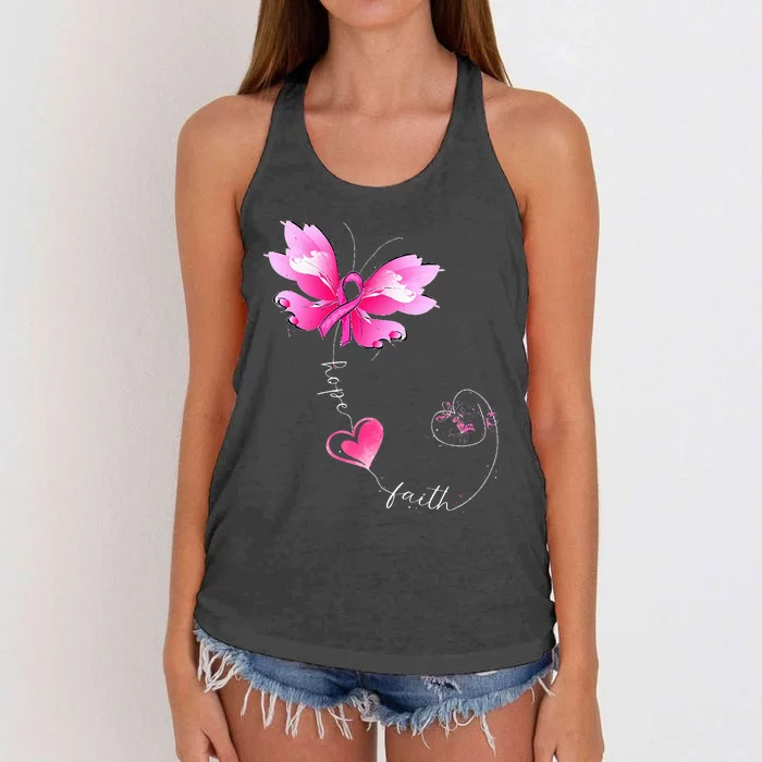 Pink Ribbon Butterfly Breast Cancer Awareness Women's Knotted Racerback Tank