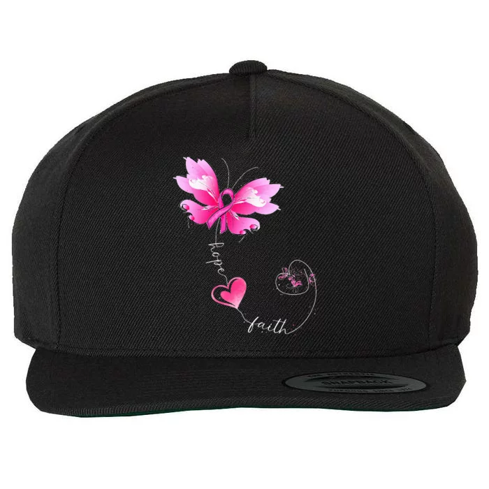 P.I.N.K Ribbon Butterfly Breast Cancer Awareness Wool Snapback Cap