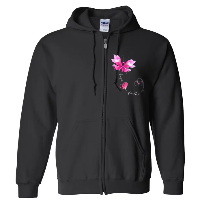 P.I.N.K Ribbon Butterfly Breast Cancer Awareness Full Zip Hoodie