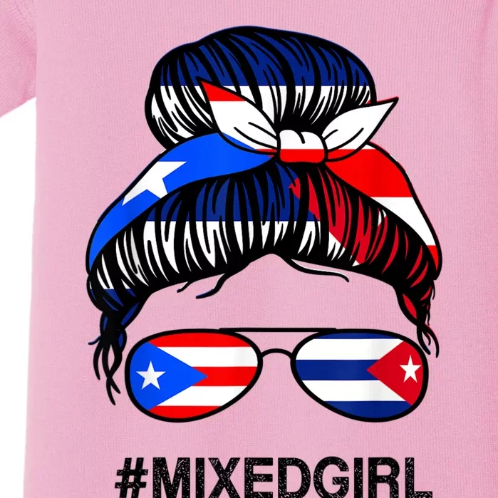 Puerto Rico Cuba Flag Puerto Rican Cuban Messy Bun Baby Bodysuit