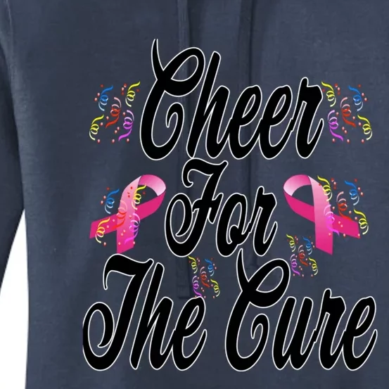 Pink Ribbon Cheer For The Cure Breast Cancer Awareness Funny Gift Women's Pullover Hoodie