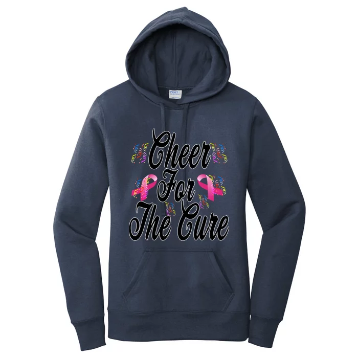 Pink Ribbon Cheer For The Cure Breast Cancer Awareness Funny Gift Women's Pullover Hoodie