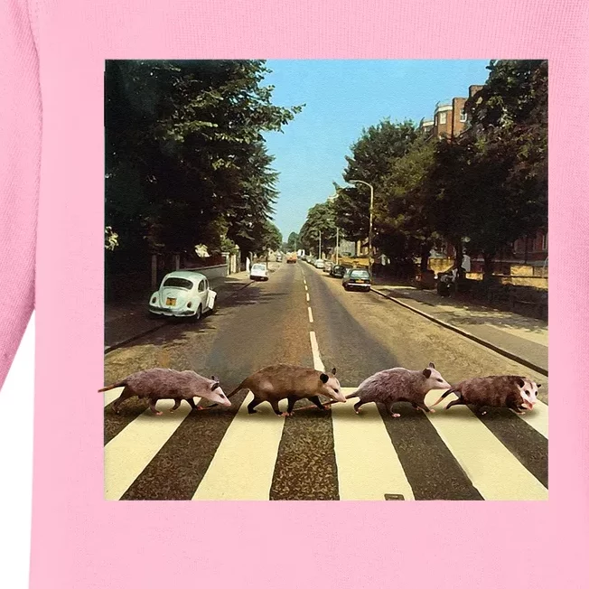 Possums Road Crossing Parody Opposum Lover Baby Long Sleeve Bodysuit