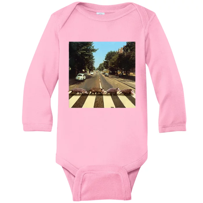 Possums Road Crossing Parody Opposum Lover Baby Long Sleeve Bodysuit