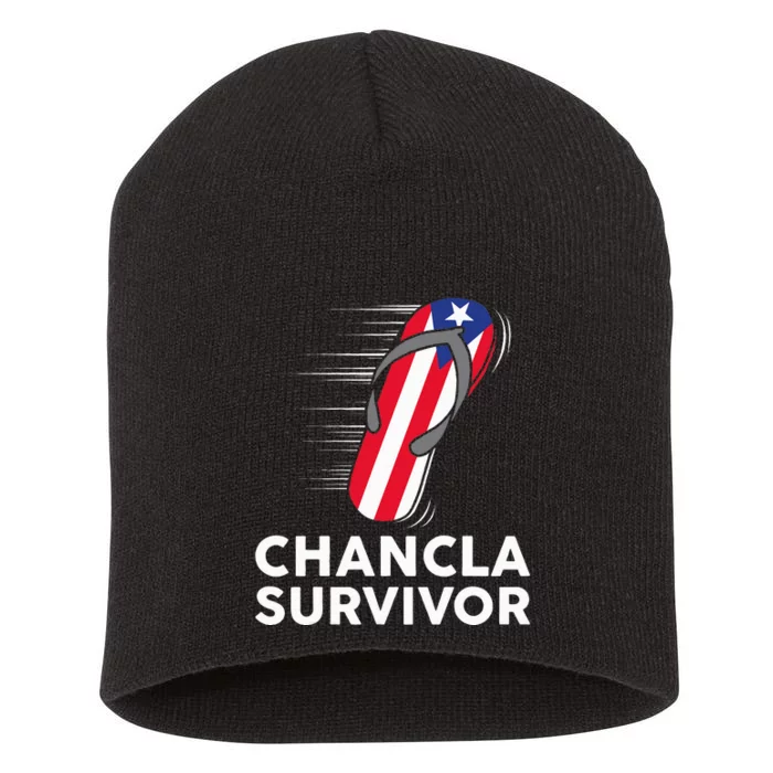 Puerto Rico Chancla Survivor Celebrating Hispanic Heritage Short Acrylic Beanie