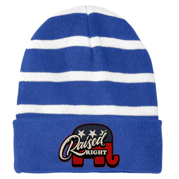 Patriotic Republican Conservative Usa American Raised Right Striped Beanie with Solid Band