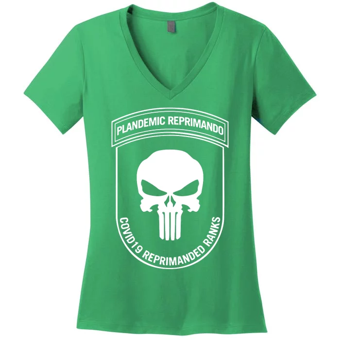 Plandemic Reprimando Covid19 Reprimanded Ranks Women's V-Neck T-Shirt