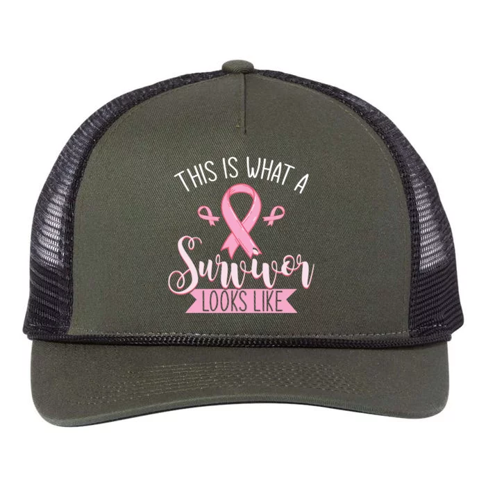 Pink Ribbon Cancer Survivor Warrior Breast Cancer Awareness Retro Rope Trucker Hat Cap