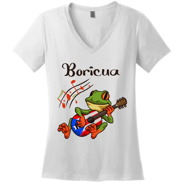 Puerto Rico Coqui Frog Puerto Rican Music Women's V-Neck T-Shirt