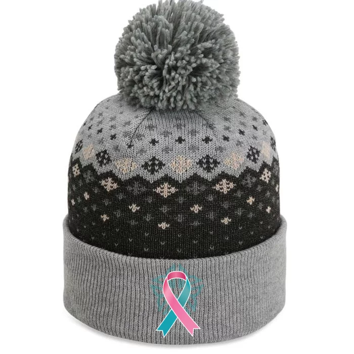 Previvor Ribbon Cute Gift The Baniff Cuffed Pom Beanie