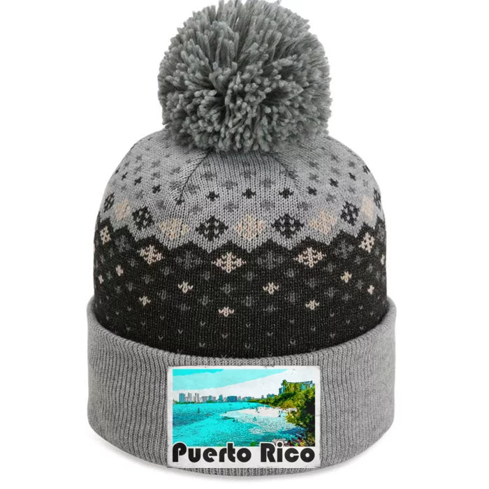 Puerto Rico Caribbean Retro Poster The Baniff Cuffed Pom Beanie