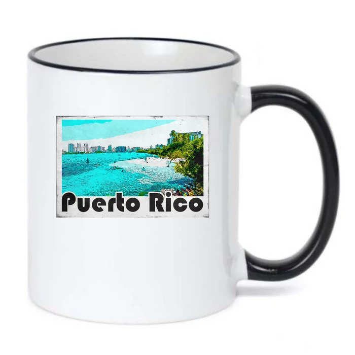 Puerto Rico Caribbean Retro Poster Black Color Changing Mug