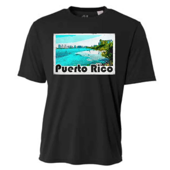 Puerto Rico Caribbean Retro Poster Cooling Performance Crew T-Shirt