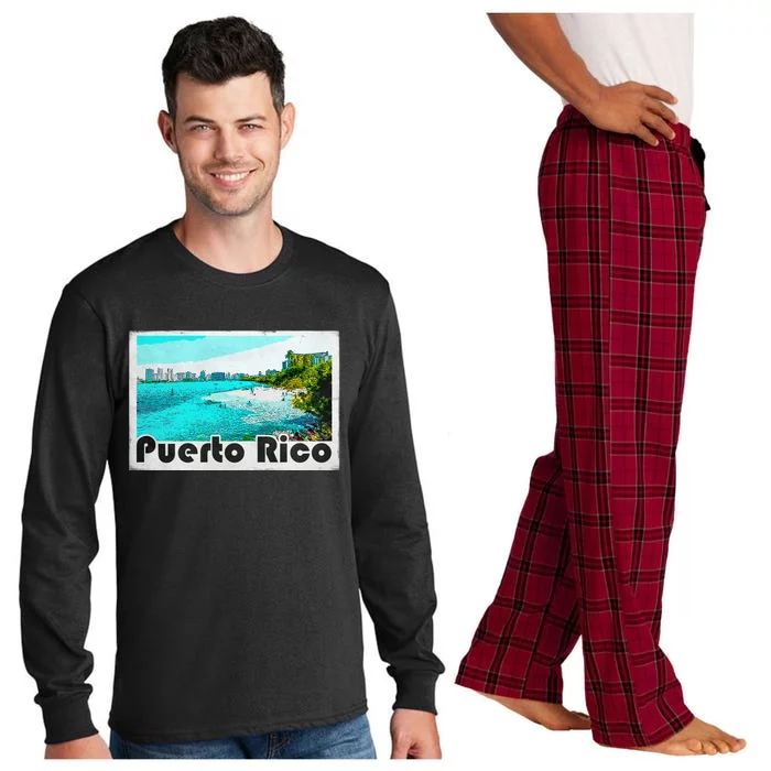 Puerto Rico Caribbean Retro Poster Long Sleeve Pajama Set