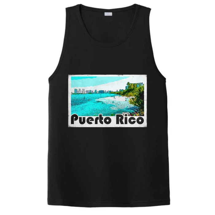 Puerto Rico Caribbean Retro Poster Performance Tank