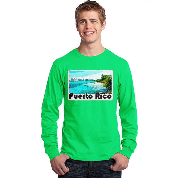 Puerto Rico Caribbean Retro Poster Long Sleeve Shirt