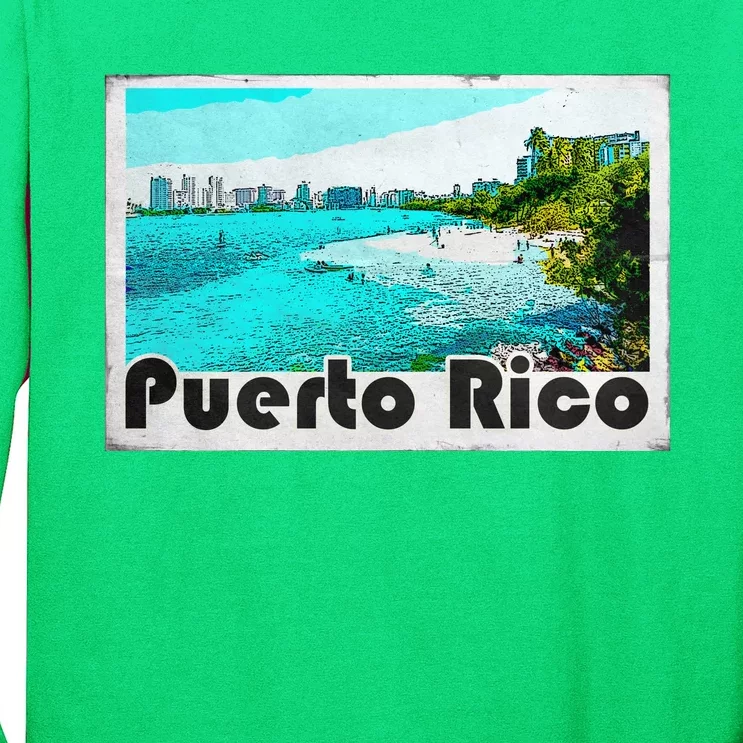 Puerto Rico Caribbean Retro Poster Long Sleeve Shirt