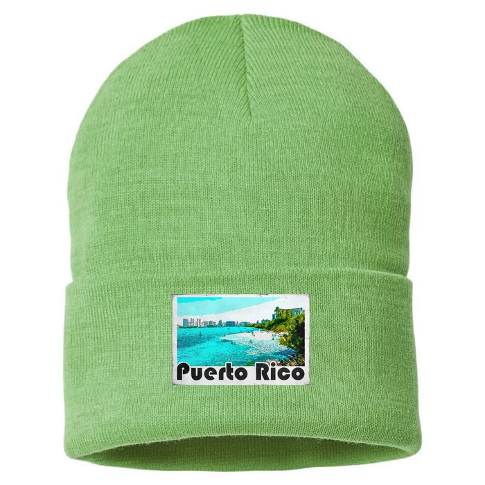 Puerto Rico Caribbean Retro Poster Sustainable Knit Beanie