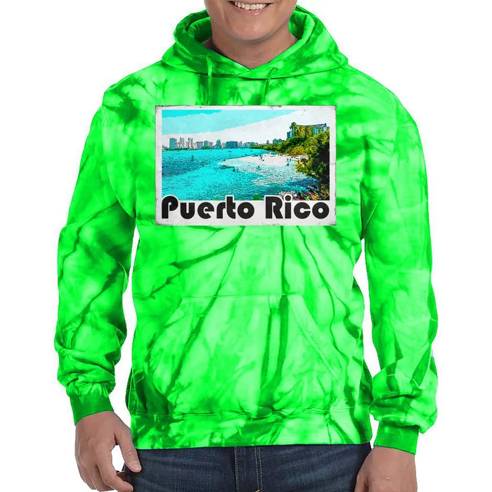 Puerto Rico Caribbean Retro Poster Tie Dye Hoodie