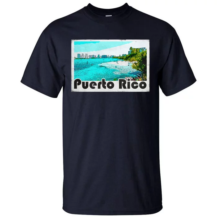 Puerto Rico Caribbean Retro Poster Tall T-Shirt