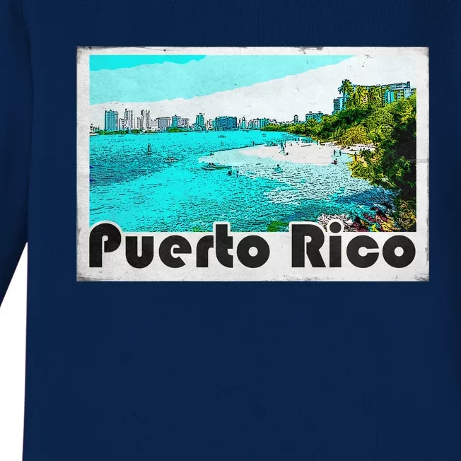 Puerto Rico Caribbean Retro Poster Baby Long Sleeve Bodysuit