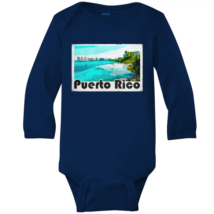 Puerto Rico Caribbean Retro Poster Baby Long Sleeve Bodysuit