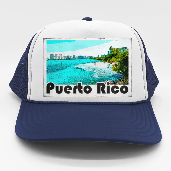 Puerto Rico Caribbean Retro Poster Trucker Hat